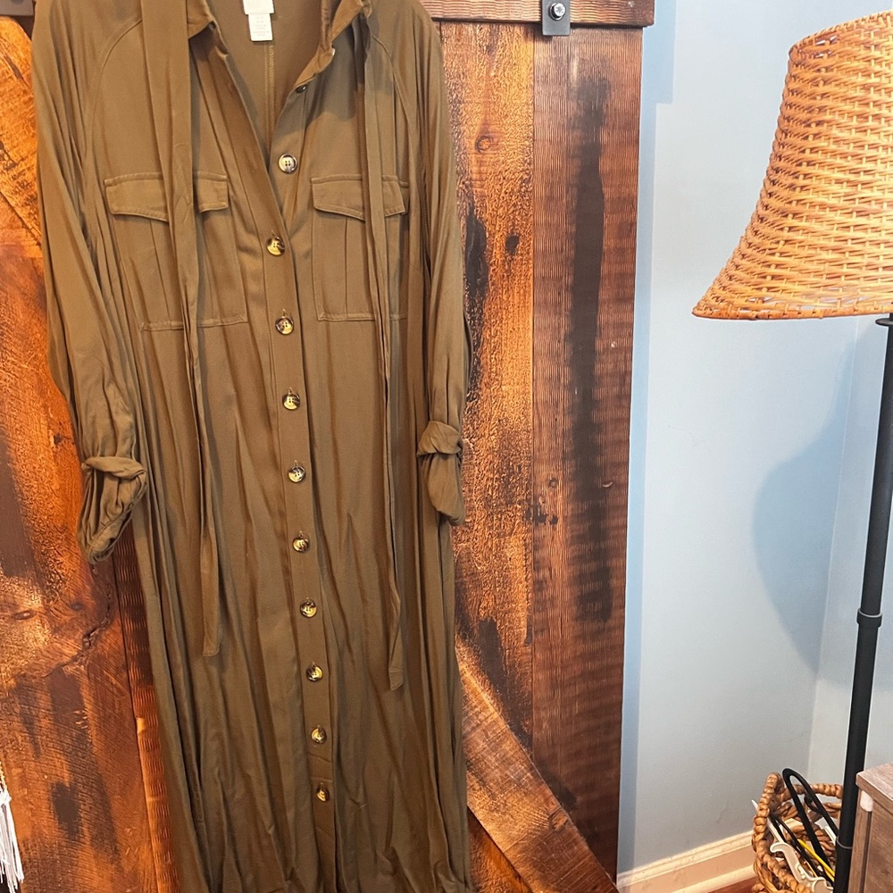 H&M Khaki Long Sleeve Maxi Dress